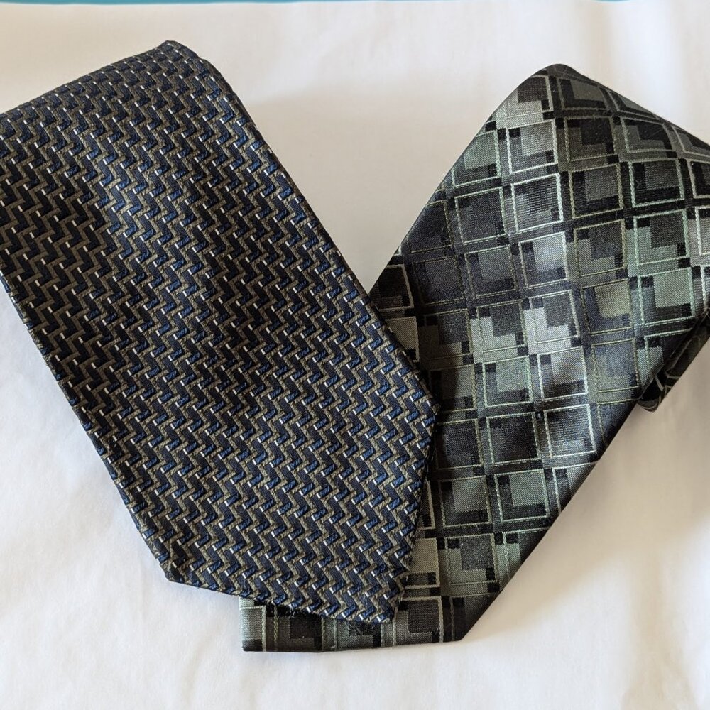 Set of 2 Vintage Bugatti Geometric Silk Ties